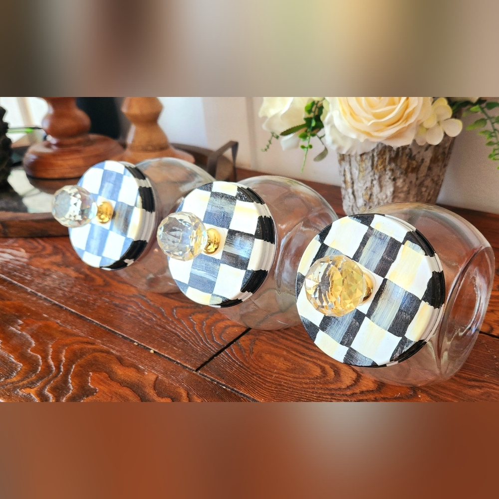 New! Set of 3 glass checked canisters!